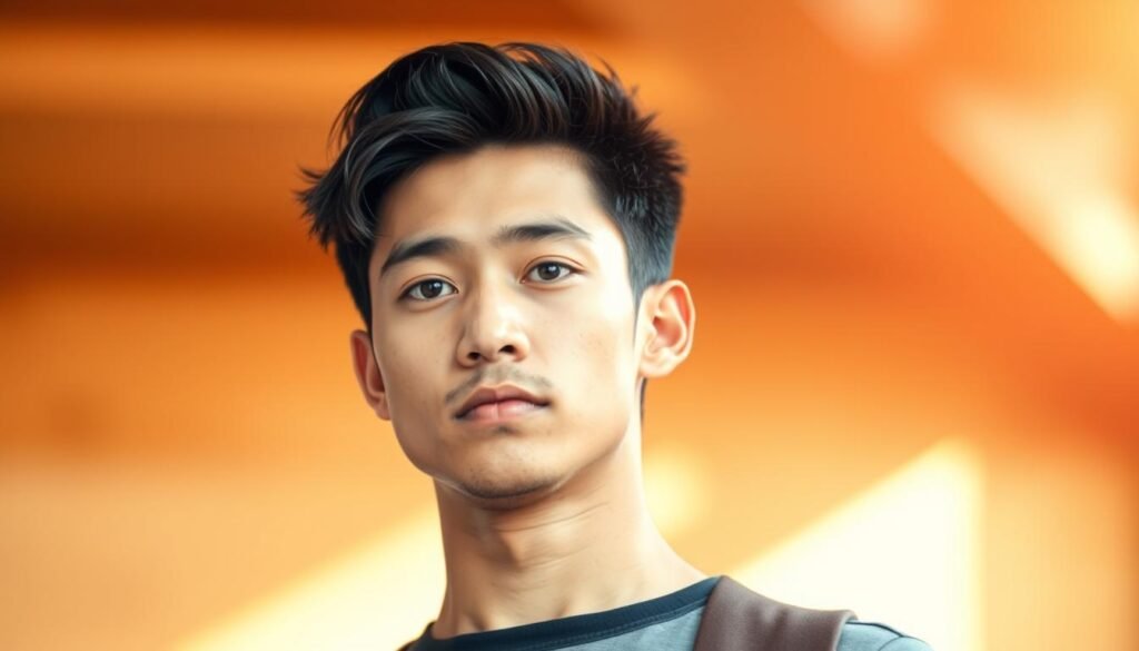 A focused, determined individual stands confidently, their gaze filled with determination. Warm, natural lighting illuminates their face, conveying a sense of positivity and motivation. In the background, an abstract, vibrant gradient of colors symbolizes the boundless potential and energy they possess. The composition emphasizes the subject's poise and self-assurance, capturing the essence of a fresh graduate ready to take on the challenges of the job market with a positive and driven mindset.