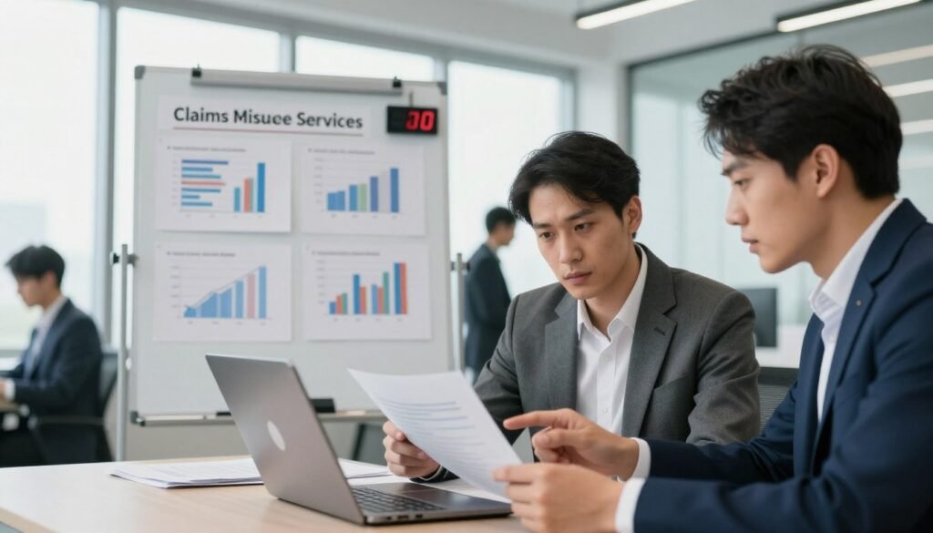 A professional scene depicting a group of business analysts engaged in a discussion about claims of misuse in shipping services. In the foreground, two analysts in professional attire are examining documents and a laptop, with focused expressions, one pointing at the screen. The middle layer shows a whiteboard filled with charts and bullet points analyzing specific claims, with a digital clock in the corner showing time in a 10-minute countdown format. In the background, a modern office setting with large windows allowing natural light to flood the room, creating a bright and analytical atmosphere. The overall mood is serious and solution-oriented, emphasizing the need for specific evidence in business discussions. A professional scene depicting a group of business analysts engaged in a discussion about claims of misuse in shipping services. In the foreground, two analysts in professional attire are examining documents and a laptop, with focused expressions, one pointing at the screen. The middle layer shows a whiteboard filled with charts and bullet points analyzing specific claims, with a digital clock in the corner showing time in a 10-minute countdown format. In the background, a modern office setting with large windows allowing natural light to flood the room, creating a bright and analytical atmosphere. The overall mood is serious and solution-oriented, emphasizing the need for specific evidence in business discussions.